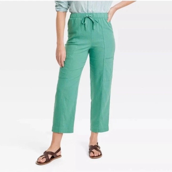 Universal Thread Pants - WOMEN'S UNIVERSAL THREAD GREEN LINEN TAPERED PANTS LEG SIZE XS